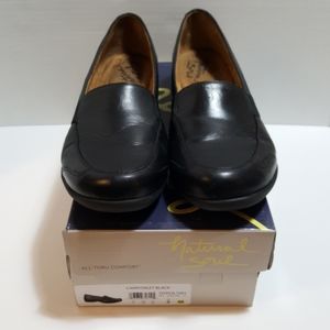 Natural Soul 'Carryon' Black Leather Loafers, 8